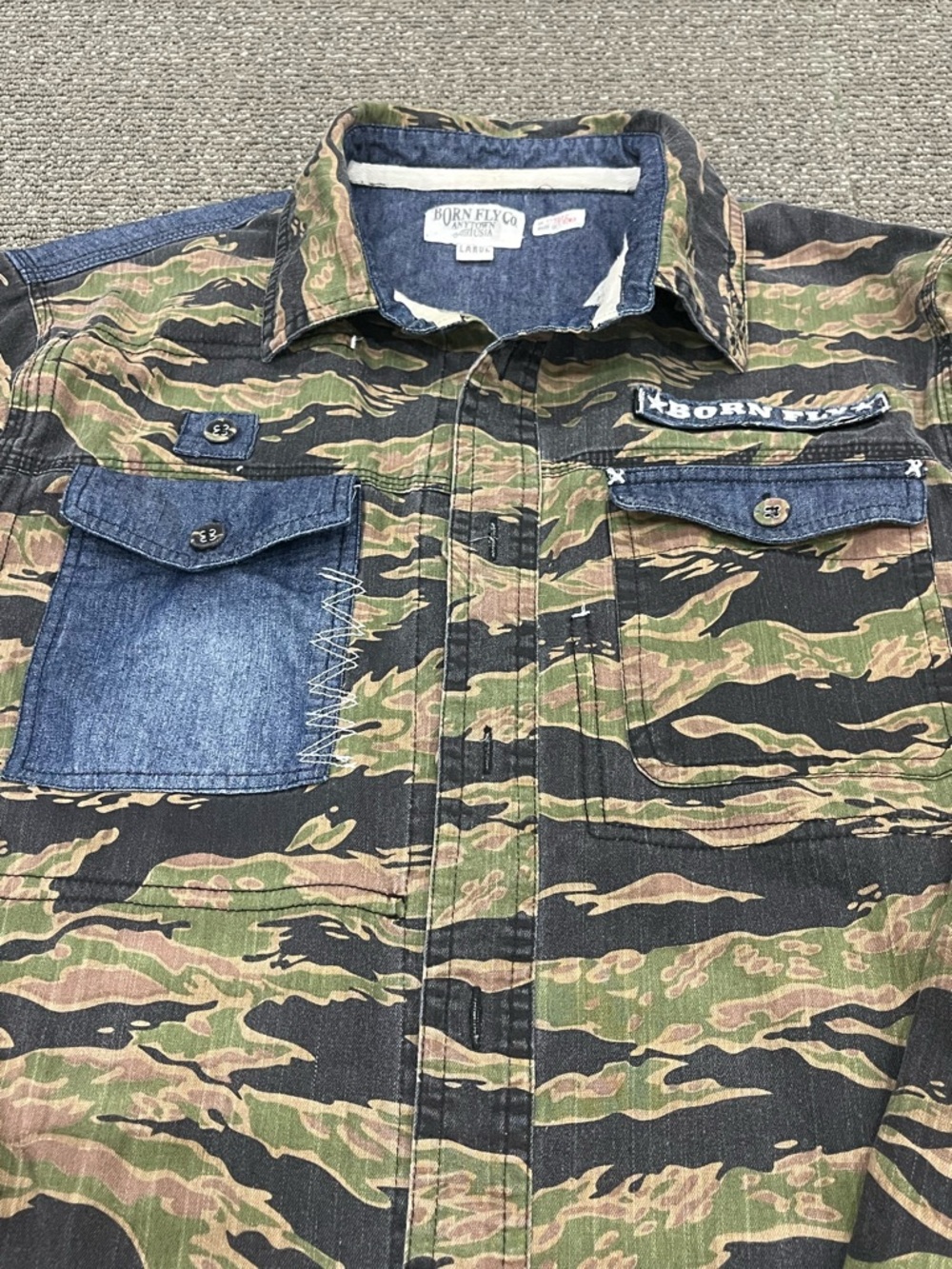 Born Fly Co. Men's Green Camo Button-Down Shirt